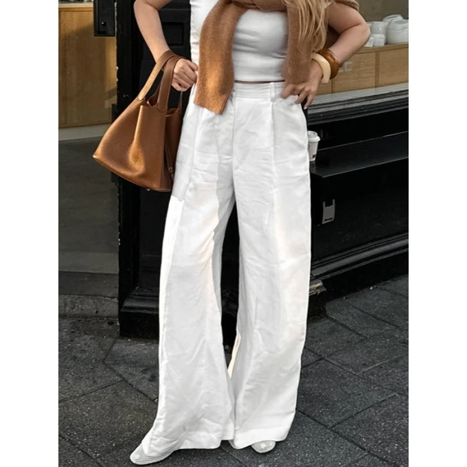 Design Sensation White Double Layer Cotton Slim Fit Straight Leg Pants for Women Spring Summer Commute Pleated Long Trousers
Design Sensation White Double Layer Cotton Slim Fit Straight Leg Pants for Women Spring Summer Commute Pleated Long Trousers