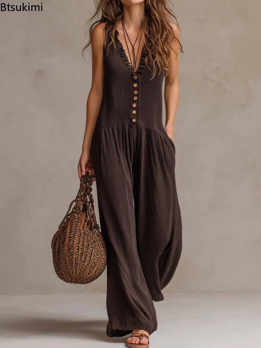 2026 Women's New V Neck Sleeveless Wide Leg Jumpsuit Loose Casual Long Pants Fashion Versatile Comfort Slim Fit Temperament Set
2026 Women's New V Neck Sleeveless Wide Leg Jumpsuit Loose Casual Long Pants Fashion Versatile Comfort Slim Fit Temperament Set