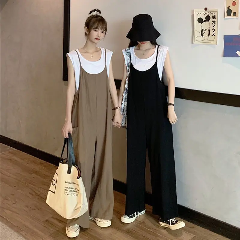 Oversized Sling Trousers Matching Sets Summer Loose High Waist Two-piece Suit Simplicity Patchwork Wide Leg Pants Female Sets
Oversized Sling Trousers Matching Sets Summer Loose High Waist Two-piece Suit Simplicity Patchwork Wide Leg Pants Female Sets