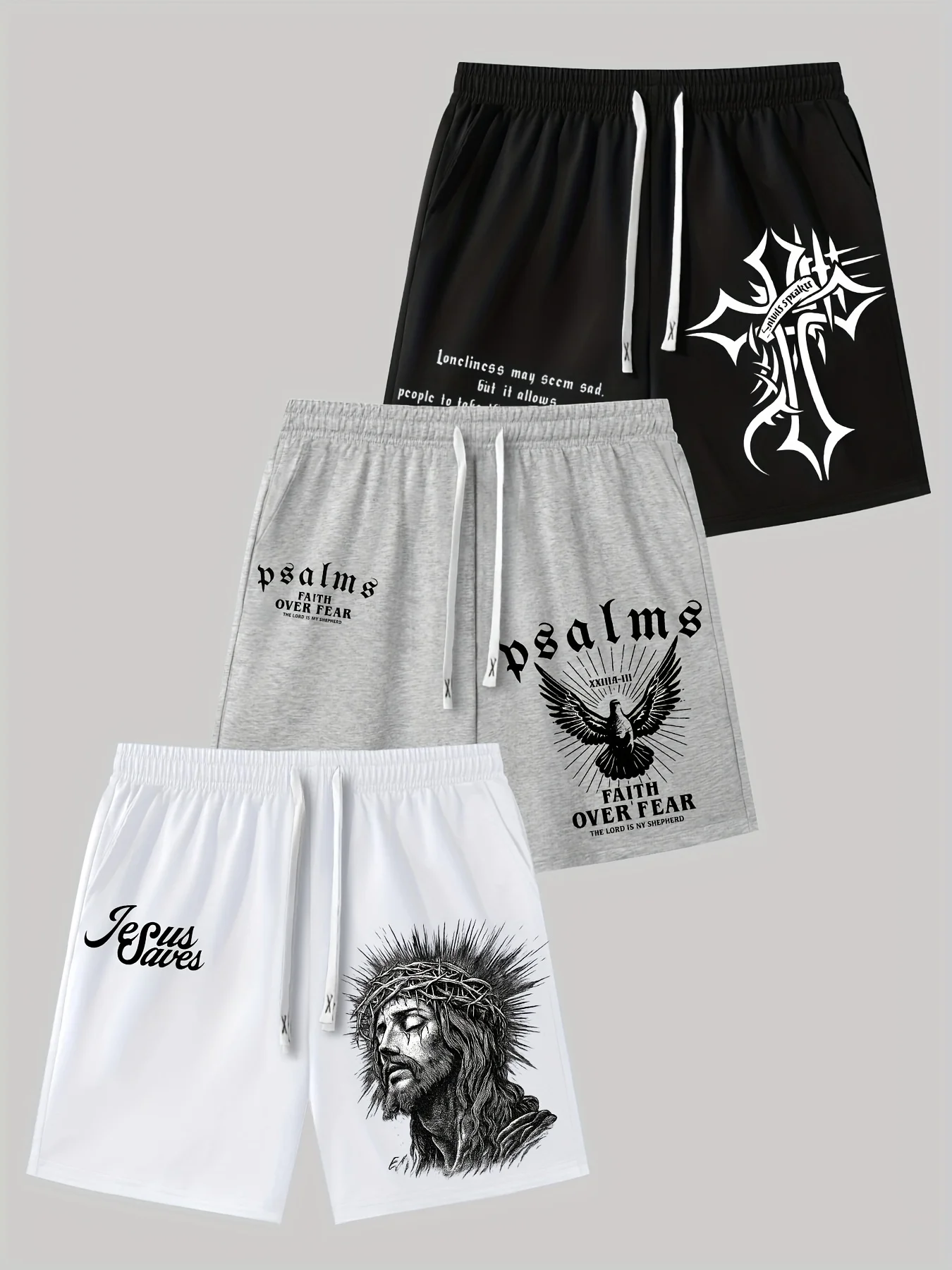 Men'S Relaxed Athletic Shorts Adorned with a Printed Cross Design And Text, Equipped with a Drawstring Waist And Pockets
Men'S Relaxed Athletic Shorts Adorned with a Printed Cross Design And Text, Equipped with a Drawstring Waist And Pockets