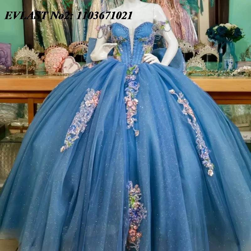 EVLAST блестящее синее платье Quinceanera по индивидуальному заказу, бальное платье с 3D цветочными блестками и аппликацией, расшитое бисером, Sweet 16, Vestidos De 15 Anos E2Q05
EVLAST блестящее синее платье Quinceanera по индивидуальному заказу, бальное платье с 3D цветочными блестками и аппликацией, расшитое бисером, Sweet 16, Vestidos De 15 Anos E2Q05