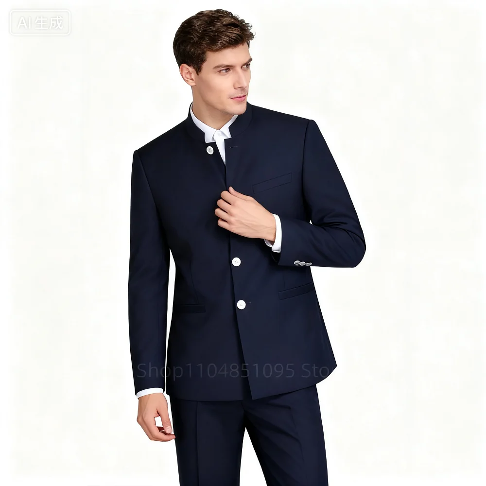 Classic High Quality 2-Piece Men's Chinese Style Slim Fit Wedding Groom Tuxedo Set with Stand Collar Jacket And Pants
Classic High Quality 2-Piece Men's Chinese Style Slim Fit Wedding Groom Tuxedo Set with Stand Collar Jacket And Pants