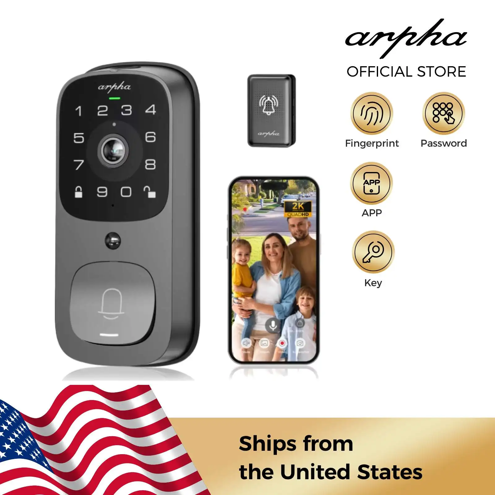 Arpha Smart Door Lock AL501 6 in 1 WiFi Smart Door Lock with Video Doorbell & Fingerprint 32GB Keyless Entry Digital Keypad
Arpha Smart Door Lock AL501 6 in 1 WiFi Smart Door Lock with Video Doorbell & Fingerprint 32GB Keyless Entry Digital Keypad