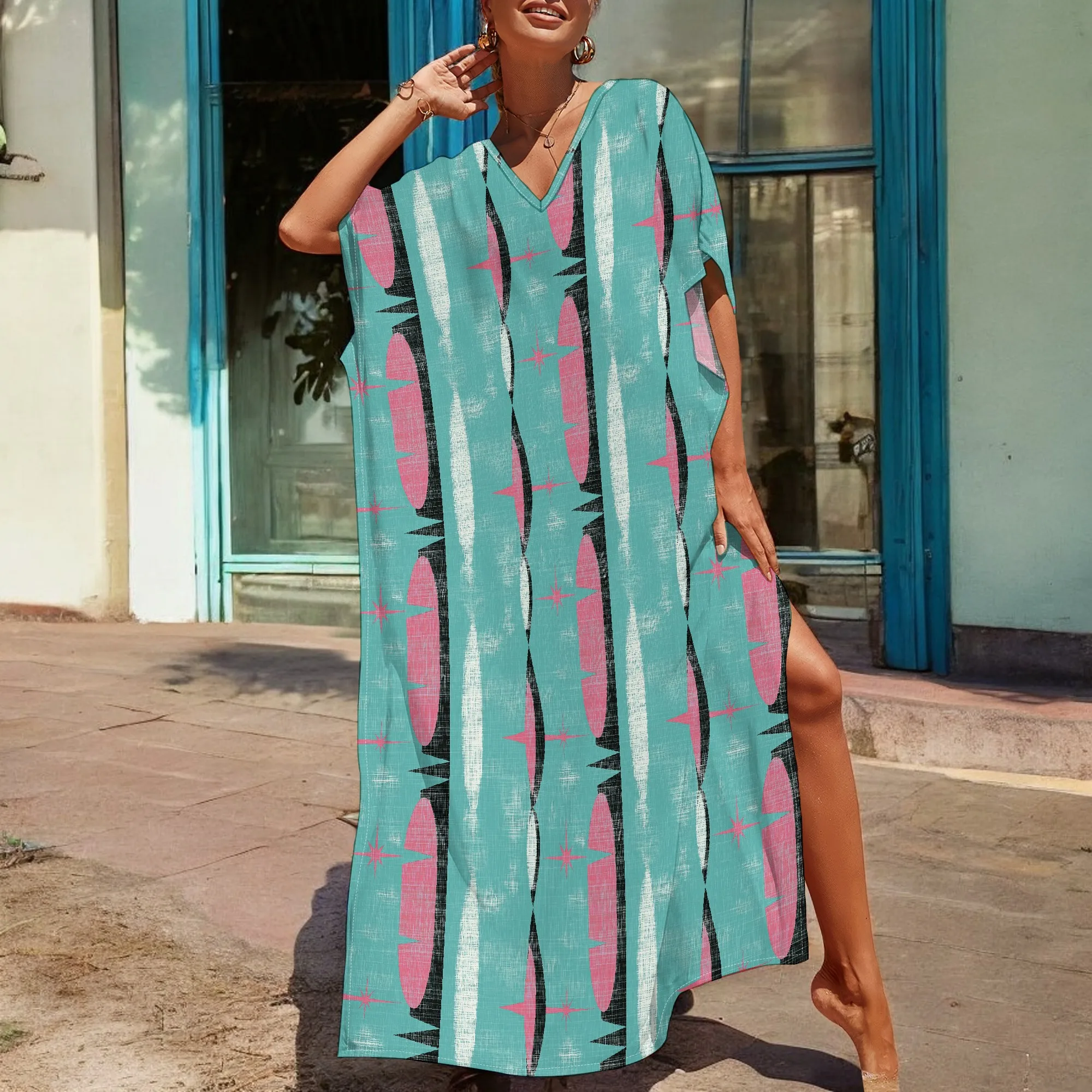 Abstract Line Print Kaftan Dress S-3XL Afro Style V-Neck Loose Gown for Summer Vacation or Art Festival
Abstract Line Print Kaftan Dress S-3XL Afro Style V-Neck Loose Gown for Summer Vacation or Art Festival