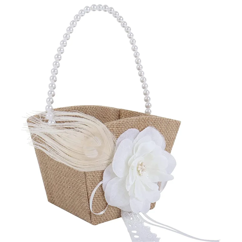 A19F-3X Flower Girl Basket Rustic Burlap For Vintage Rustic Wedding Party Flower Basket With Pearl Handle
A19F-3X Flower Girl Basket Rustic Burlap For Vintage Rustic Wedding Party Flower Basket With Pearl Handle