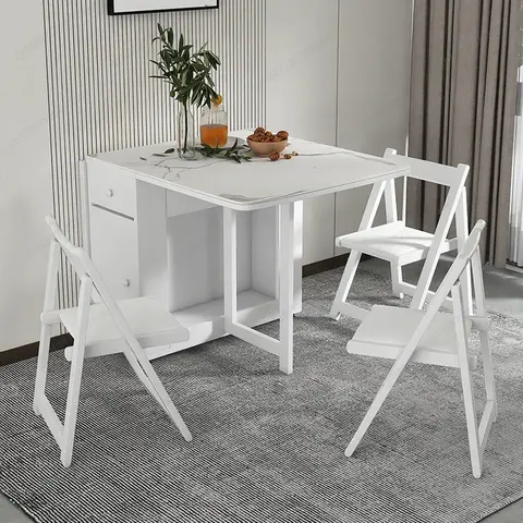 Folding Dining Table With Chair Set Movable Apartment Living Room Furniture Extension Combination Tables And Drawer Storage Rack