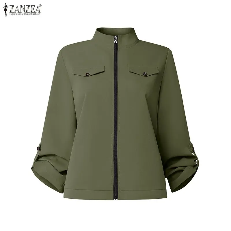 Женская весенняя блузка-кардиган ZANZEA 2026 с воротником-стойкой, длинным рукавом, приталенная, тонкая, стильная, на молнии, верхняя одежда, уличный стиль
Женская весенняя блузка-кардиган ZANZEA 2026 с воротником-стойкой, длинным рукавом, приталенная, тонкая, стильная, на молнии, верхняя одежда, уличный стиль