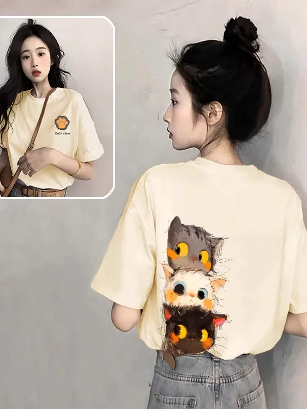 Летняя свободная футболка из чистого хлопка для женщин, с круглым вырезом, с принтом, в корейском стиле, для повседневной носки
Летняя свободная футболка из чистого хлопка для женщин, с круглым вырезом, с принтом, в корейском стиле, для повседневной носки