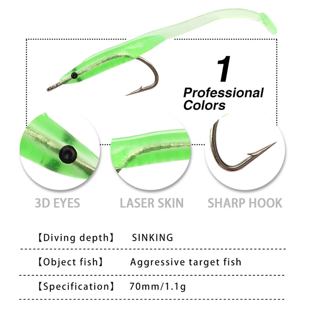 10pcs Luminous Silicone Baits Eel Shape Night Tackle Squid Fishing Bait Hook Hook Freshwater Sea Glow Reusable
10pcs Luminous Silicone Baits Eel Shape Night Tackle Squid Fishing Bait Hook Hook Freshwater Sea Glow Reusable
