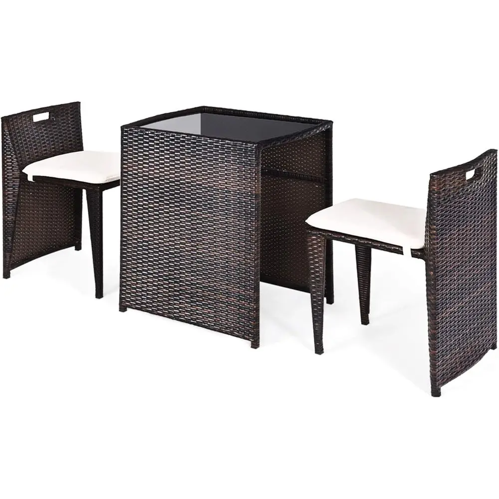Space-Saving 3-Piece Rattan Bistro Set with Cushions for Patio, Courtyard, or Balcony in Brown
Space-Saving 3-Piece Rattan Bistro Set with Cushions for Patio, Courtyard, or Balcony in Brown