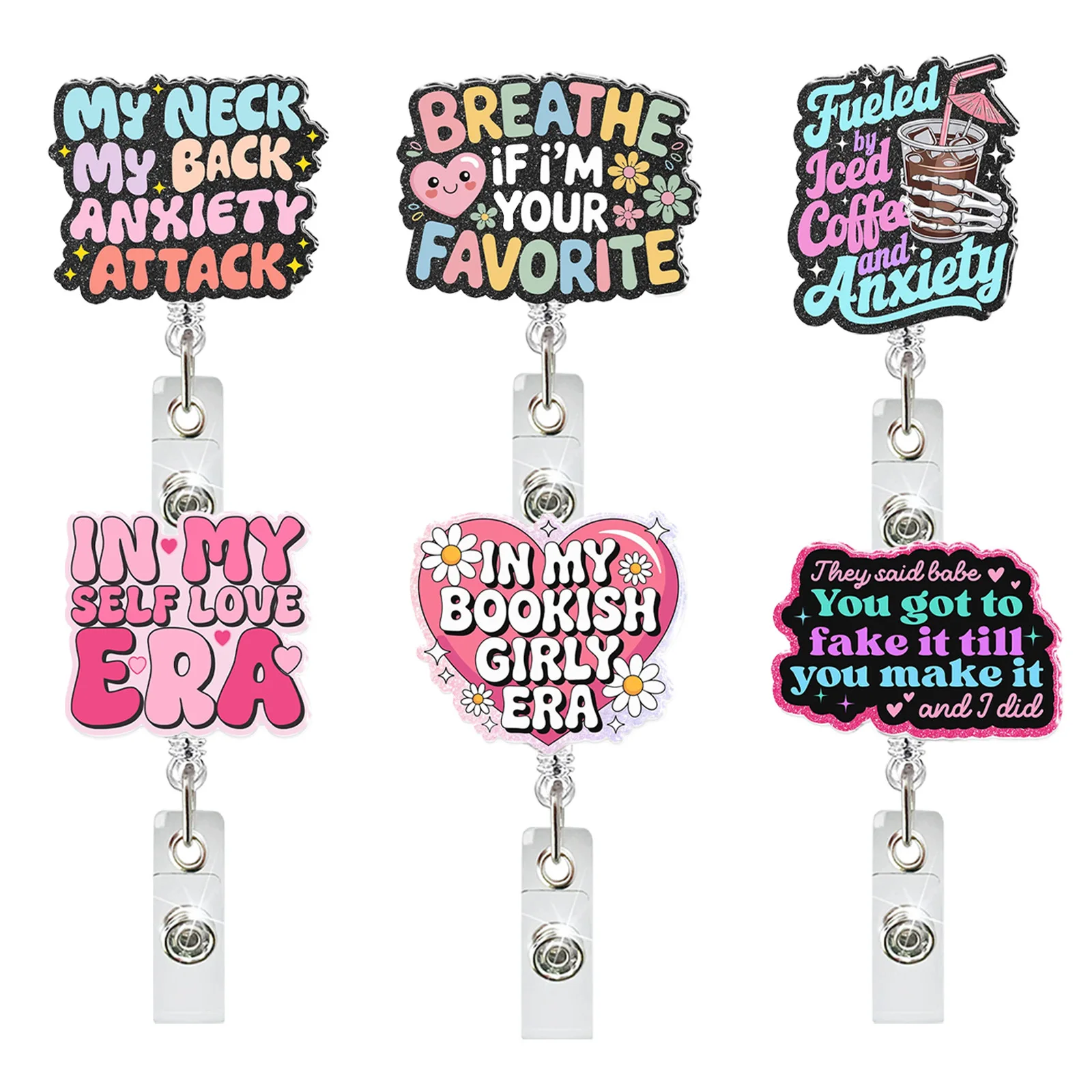 Acrylic Retractable Badge Reel 65cm Durable Nylon Cord Badge Holder for Nurse Teacher Women, Cute ID Badge Clip with Metal Snap
Acrylic Retractable Badge Reel 65cm Durable Nylon Cord Badge Holder for Nurse Teacher Women, Cute ID Badge Clip with Metal Snap