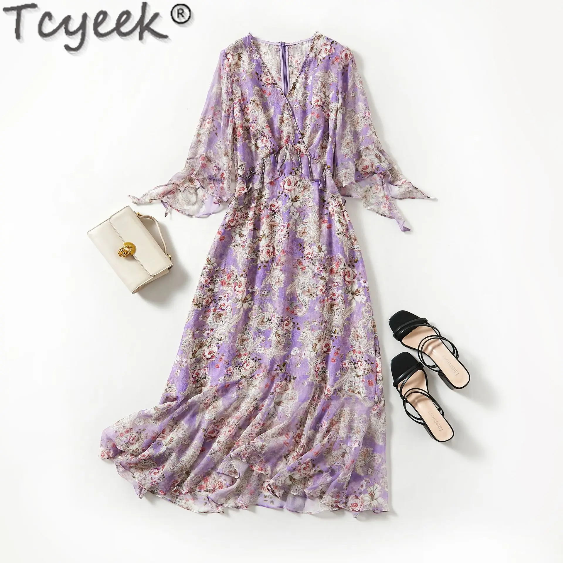 Tcyeek Women's Mulberry Silk Dress Elegant Dresses for Women Short Sleeve Floral Dress Summer Beach Dress Real Silk Long Dresses
Tcyeek Women's Mulberry Silk Dress Elegant Dresses for Women Short Sleeve Floral Dress Summer Beach Dress Real Silk Long Dresses