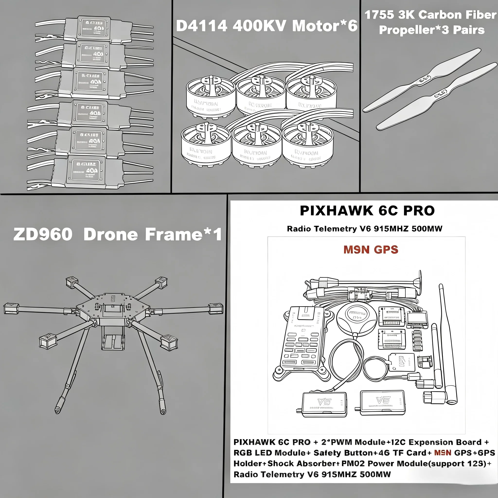 Горячая новинка: Комплект HotRC ZD960 PIXHAWK 6C PRO M8N M9N M10 – Полностью карбоновая гекса-роторная рама, ESC BLHELI 40A, полетный контроллер и телеметрия.
Горячая новинка: Комплект HotRC ZD960 PIXHAWK 6C PRO M8N M9N M10 – Полностью карбоновая гекса-роторная рама, ESC BLHELI 40A, полетный контроллер и телеметрия.