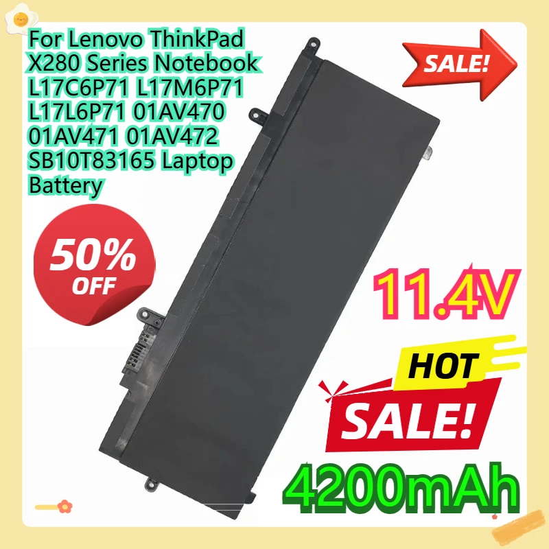 For Lenovo ThinkPad X280 Series Notebook L17C6P71 L17M6P71 L17L6P71 01AV470 01AV471 01AV472 SB10T83165 Laptop Battery 11.4V 48Wh
For Lenovo ThinkPad X280 Series Notebook L17C6P71 L17M6P71 L17L6P71 01AV470 01AV471 01AV472 SB10T83165 Laptop Battery 11.4V 48Wh