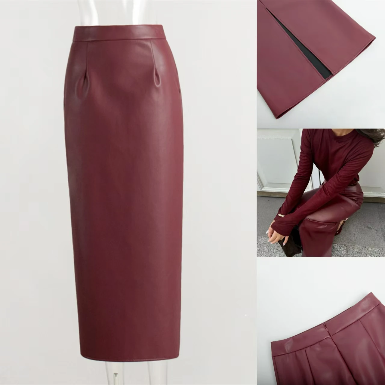 PU Split Long Skirt Women Elegant Burgundy Skirt Female Vintage Sexy Slim Fit Party Club Skirts Fashion Female Clothing
PU Split Long Skirt Women Elegant Burgundy Skirt Female Vintage Sexy Slim Fit Party Club Skirts Fashion Female Clothing