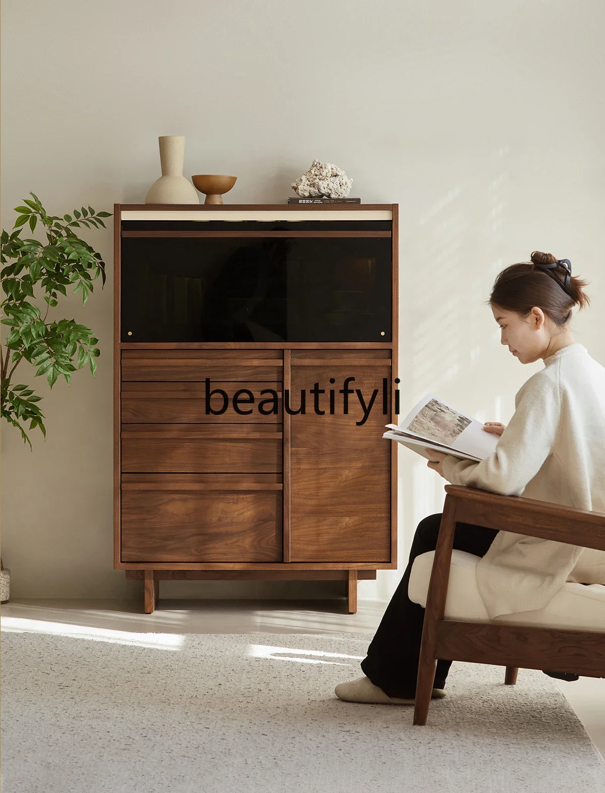 a26 Black walnut display cabinet, living room against the wall storage cabinet, small apartment retro flap door dining side cabi
a26 Black walnut display cabinet, living room against the wall storage cabinet, small apartment retro flap door dining side cabi