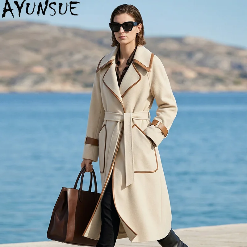 AYUNSUE Women's Double-sided Woolen Overcoat Long Lace-up Autumn Winter Jacket Commuting Woolen Trench Coat Woman Clothes
AYUNSUE Women's Double-sided Woolen Overcoat Long Lace-up Autumn Winter Jacket Commuting Woolen Trench Coat Woman Clothes