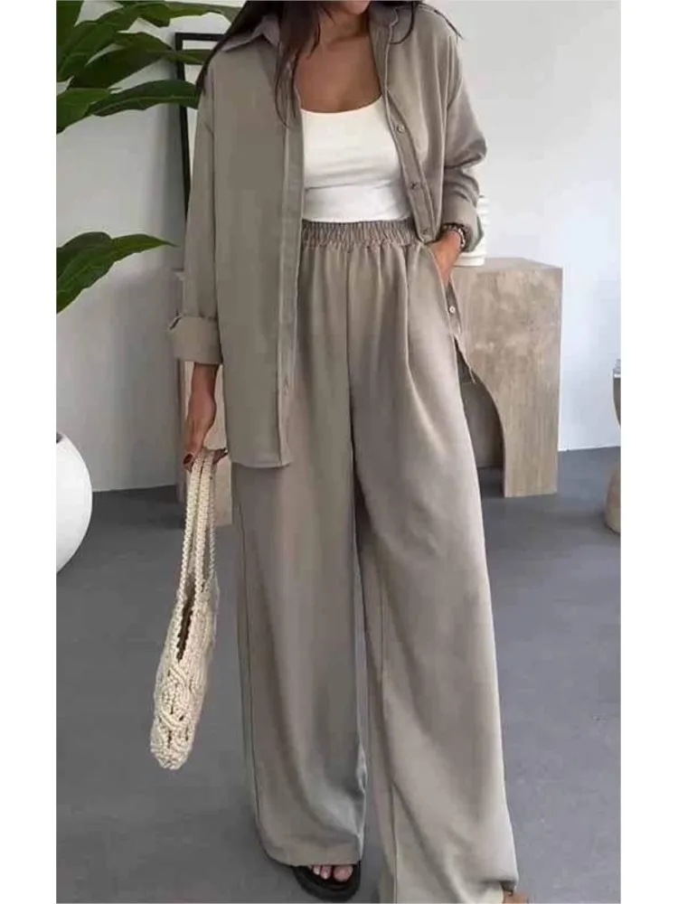 2025 Spring Autumn Solid Color Loose 2 Piece Sets Women Long Sleeve Shirt + Wide Leg Pants Outfit Sexy Lapel Button Casual Suit
2025 Spring Autumn Solid Color Loose 2 Piece Sets Women Long Sleeve Shirt + Wide Leg Pants Outfit Sexy Lapel Button Casual Suit
