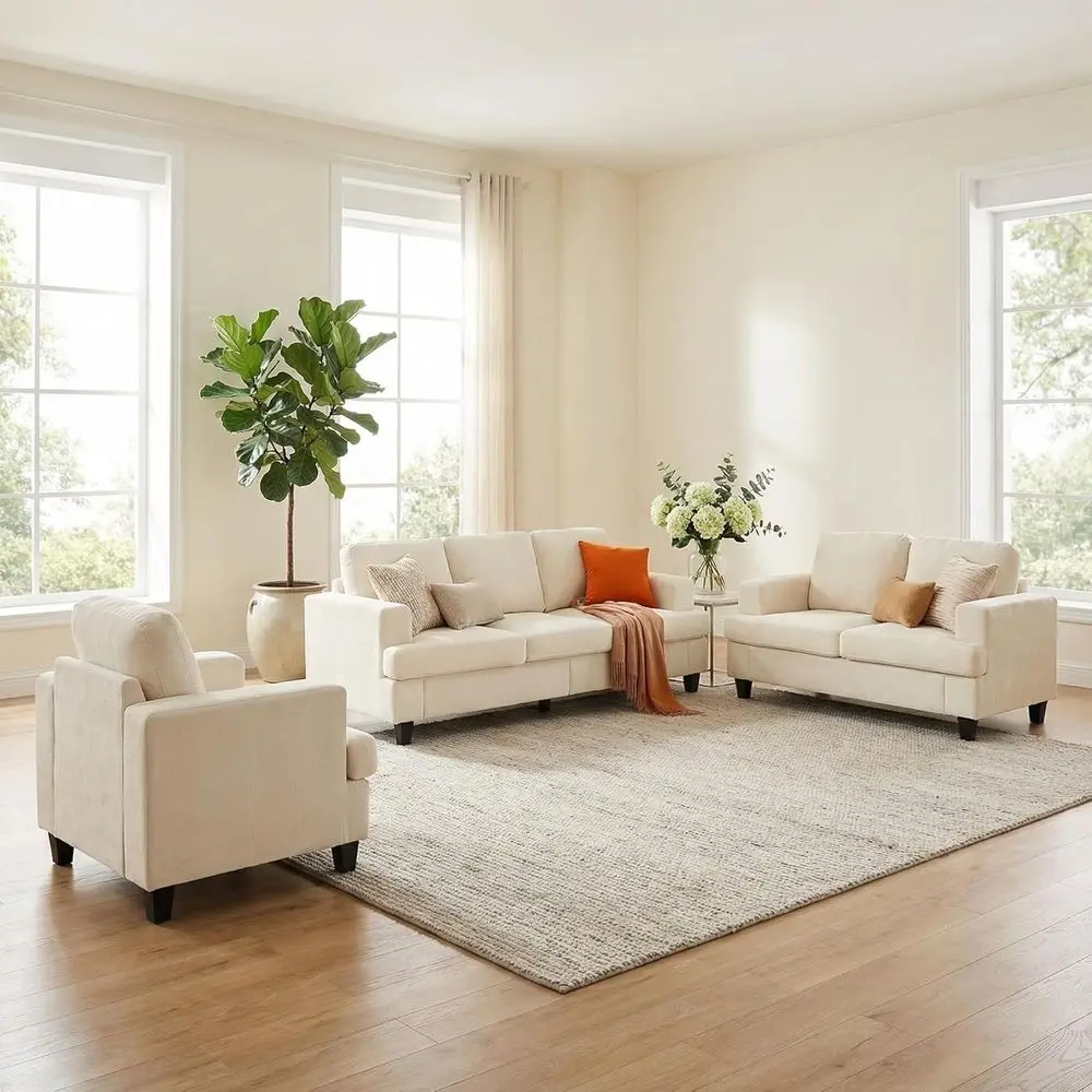 6-Seat Chenille Sectional Sofa Set, 3+2+1 Configuration, 82 Wide with Solid Wood Legs and Plush Cushions (Beige)
6-Seat Chenille Sectional Sofa Set, 3+2+1 Configuration, 82 Wide with Solid Wood Legs and Plush Cushions (Beige)