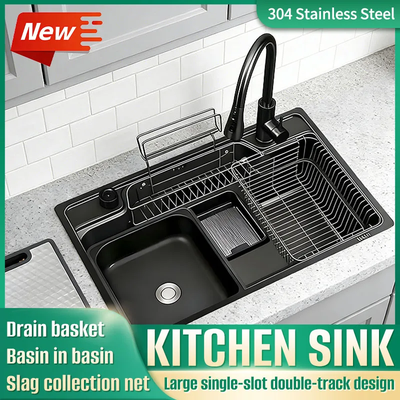 Multifunctional Kitchen Large Capacity Double-track Sink Pull-out Rainwater tap Waterfall water Drain basket Slag collection net
Multifunctional Kitchen Large Capacity Double-track Sink Pull-out Rainwater tap Waterfall water Drain basket Slag collection net