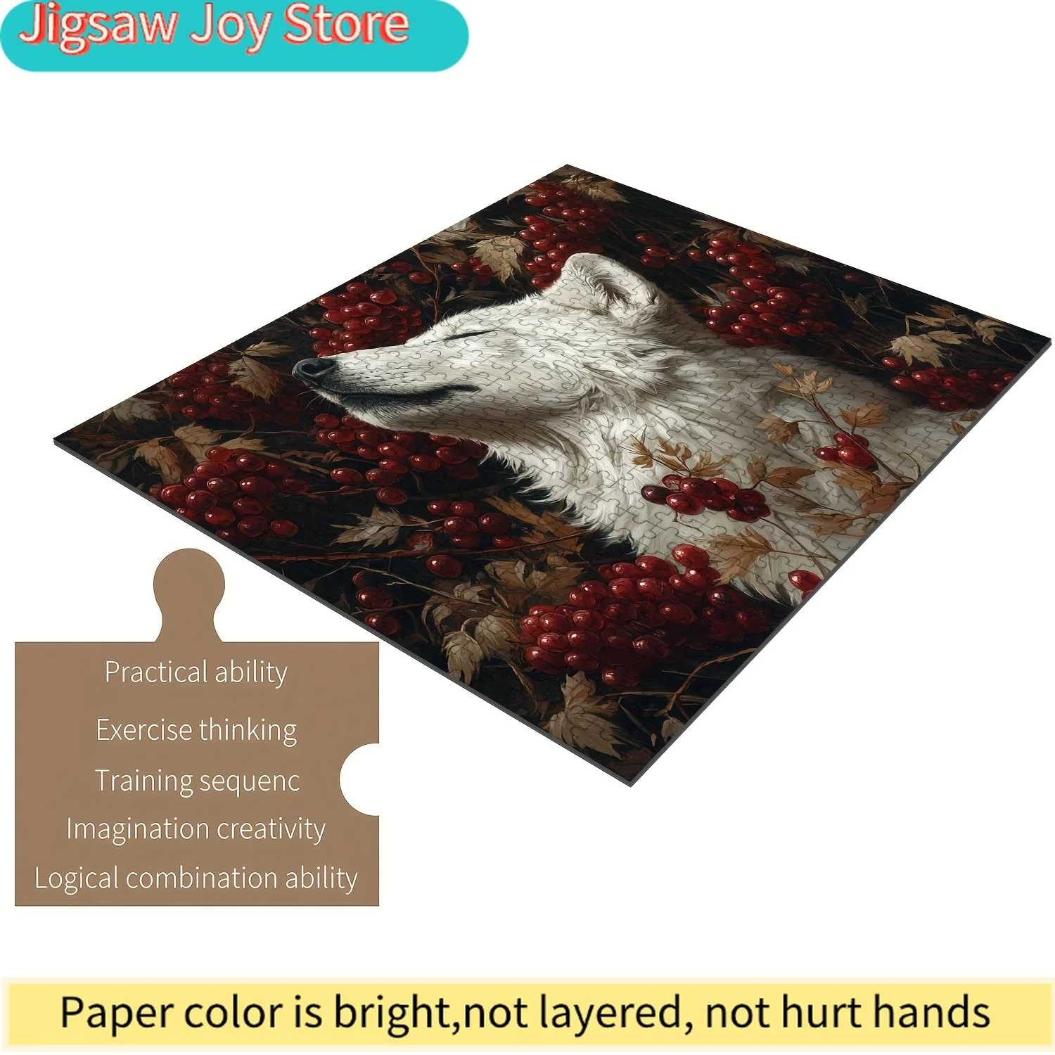 Деревянный пазл-головоломка "Berry Dream Howler" с изображением красивого белого волка и красных ягод, идеально подходит для семейного досуга и развлечений.
Деревянный пазл-головоломка "Berry Dream Howler" с изображением красивого белого волка и красных ягод, идеально подходит для семейного досуга и развлечений.