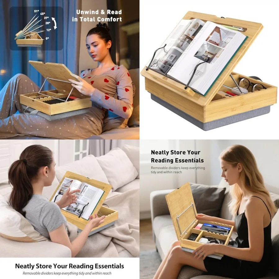 Book Stand for Reading with Storage, Adjustable Bamboo Book Holder with Soft Lap Cushion, Cookbook Stand, Hands-Free Book Readi
Book Stand for Reading with Storage, Adjustable Bamboo Book Holder with Soft Lap Cushion, Cookbook Stand, Hands-Free Book Readi