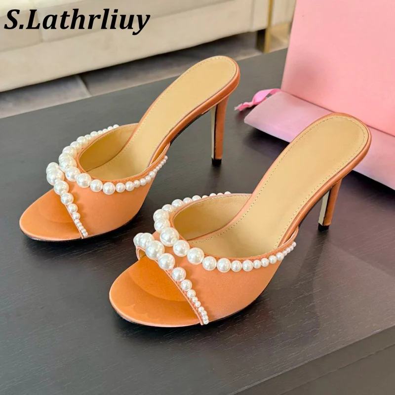 Summer Dew toed Luxury Pearl Decorative Slippers Women's Solid Color Shallow Mouth Thin Heel Sandals Sexy Party Dresses Shoes
Summer Dew toed Luxury Pearl Decorative Slippers Women's Solid Color Shallow Mouth Thin Heel Sandals Sexy Party Dresses Shoes