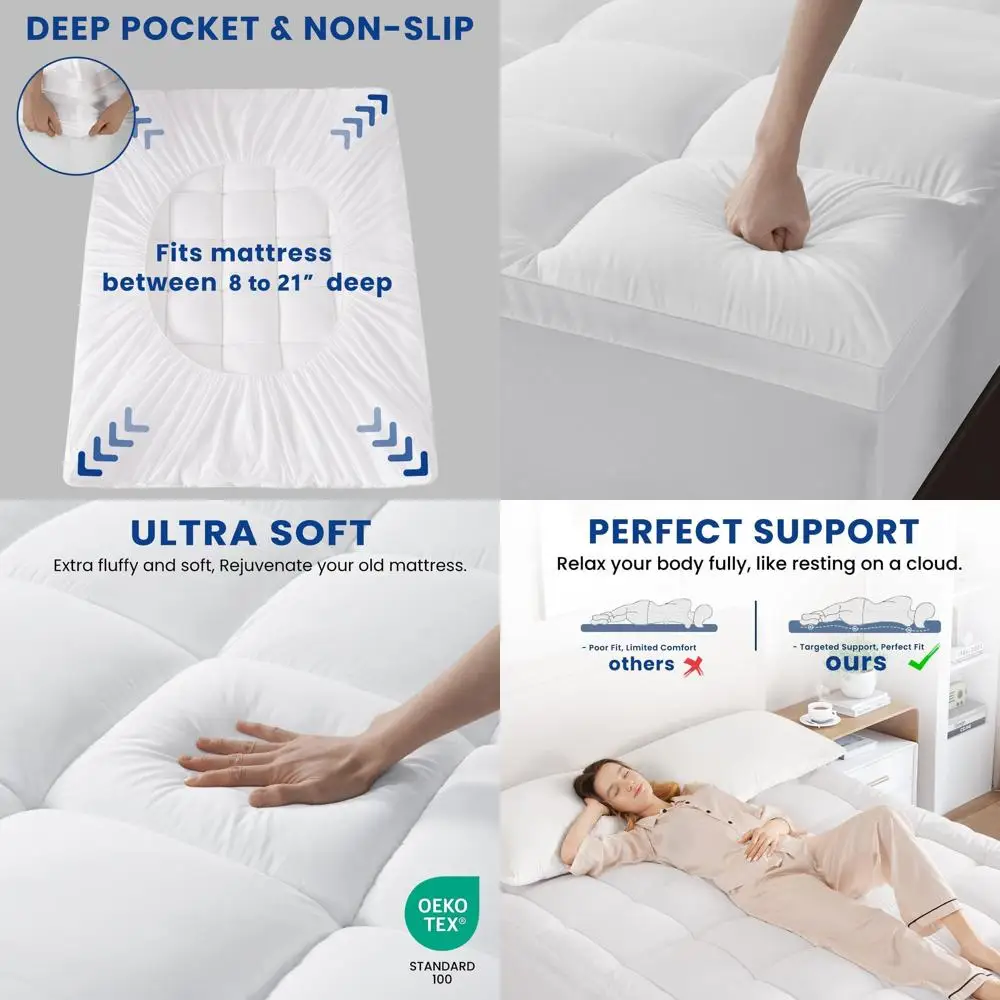 Extra Thick Cooling Pillowtop Mattress Topper, Plush Protector for Back Pain Relief, Fits 8-21 Inch Mattresses (72x84)
Extra Thick Cooling Pillowtop Mattress Topper, Plush Protector for Back Pain Relief, Fits 8-21 Inch Mattresses (72x84)
