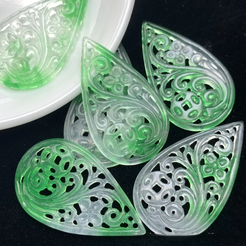 Ice Piao Green Hollow Water Drop Money Flower Piao Hua Earrings DIY Jade Jewelry Earrings Pendant Accessories Wholesale 5pcs/lot 
Ice Piao Green Hollow Water Drop Money Flower Piao Hua Earrings DIY Jade Jewelry Earrings Pendant Accessories Wholesale 5pcs/lot