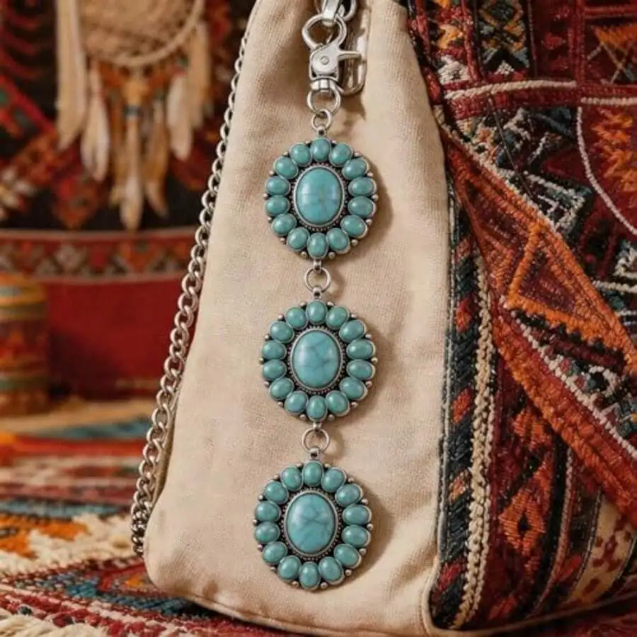 Western Turquoise Alloy Keychain Bag Charm For Women Boho Purse Car Keys Accessory
Western Turquoise Alloy Keychain Bag Charm For Women Boho Purse Car Keys Accessory