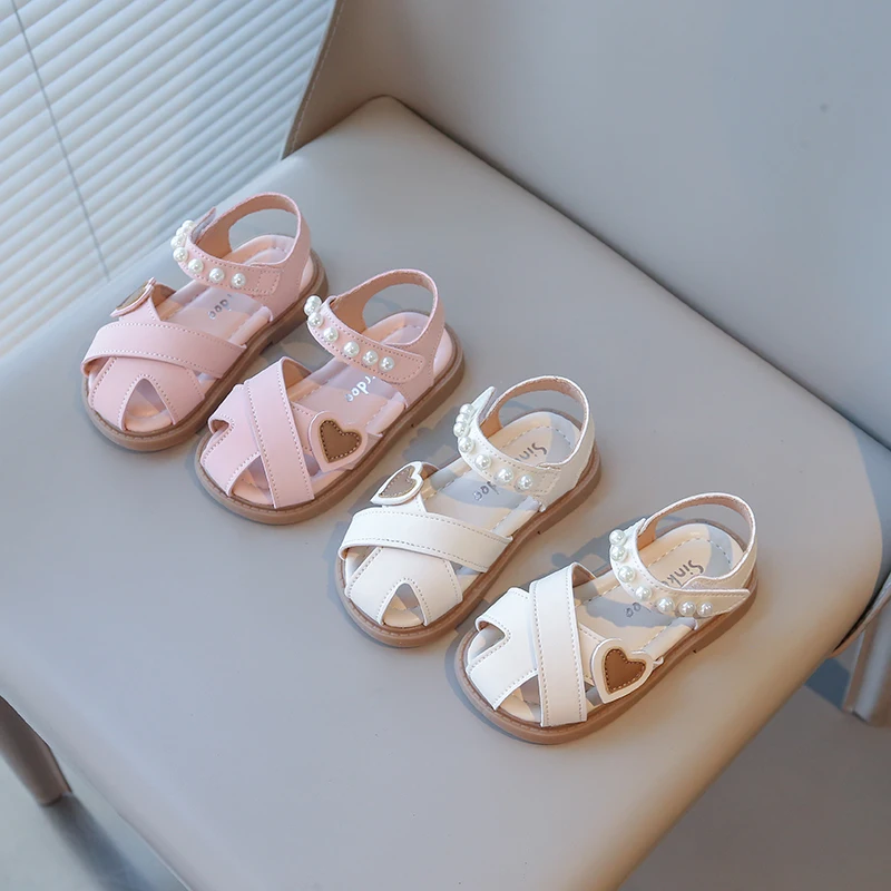 Summer Girl's Sandals Cover Toe Hook-loop Paerl Heart Sweet Kid's Flat Shoe Solid Colors Anti-slip Chic Comfy Children Shoe 4-6Y
Summer Girl's Sandals Cover Toe Hook-loop Paerl Heart Sweet Kid's Flat Shoe Solid Colors Anti-slip Chic Comfy Children Shoe 4-6Y