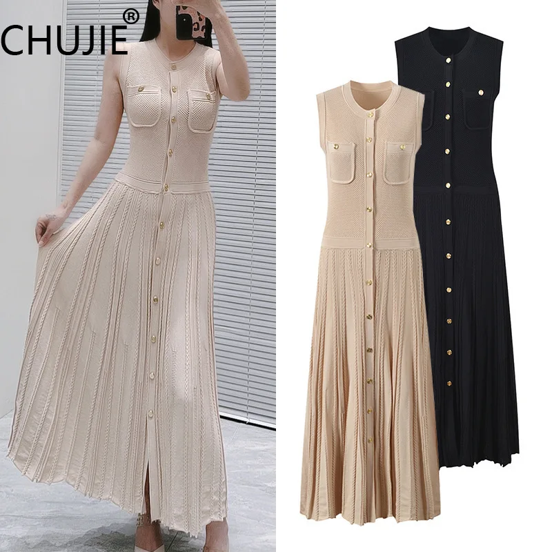 CHUJIE Women's Dress 2025 Spring/Summer New French Style Hollow Out Slim Fit Round Neck Sleeveless Knitted Vest Dress
CHUJIE Women's Dress 2025 Spring/Summer New French Style Hollow Out Slim Fit Round Neck Sleeveless Knitted Vest Dress