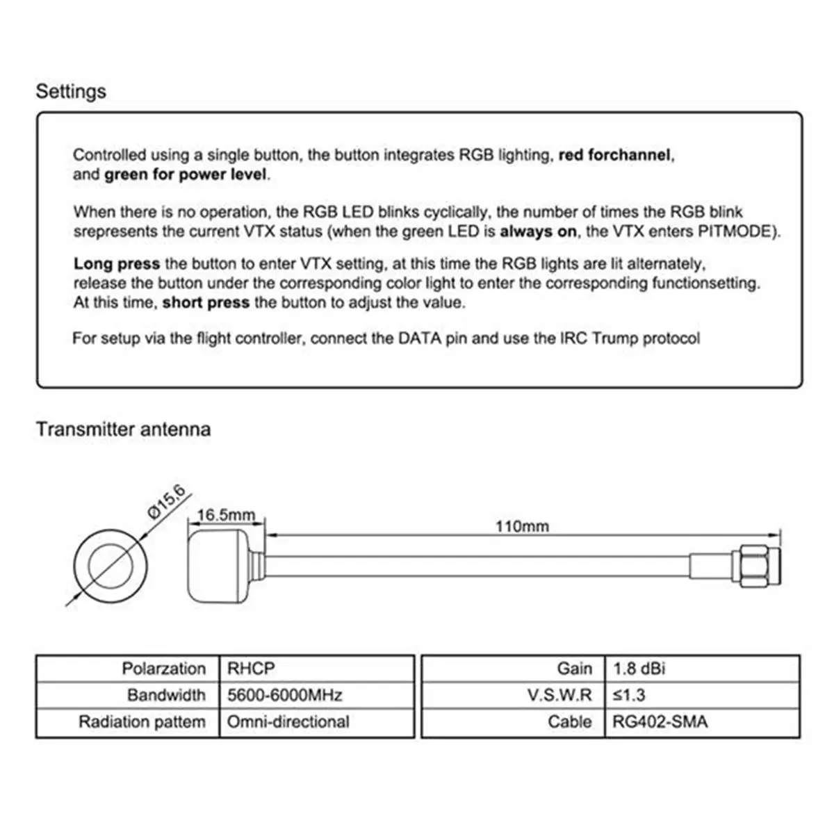 (A30I) 5.8G 4W VTX 48-CH High-Power FPV Video Transmitter IRC Tramp Protocol 7-30V with Antenna for RC FPV Long Range Drone
(A30I) 5.8G 4W VTX 48-CH High-Power FPV Video Transmitter IRC Tramp Protocol 7-30V with Antenna for RC FPV Long Range Drone