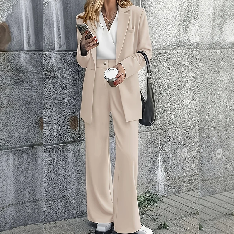 Women's Solid Color 2-Piece Suit Set Formal Wide-Leg Pants Suit with Pockets
Women's Solid Color 2-Piece Suit Set Formal Wide-Leg Pants Suit with Pockets
