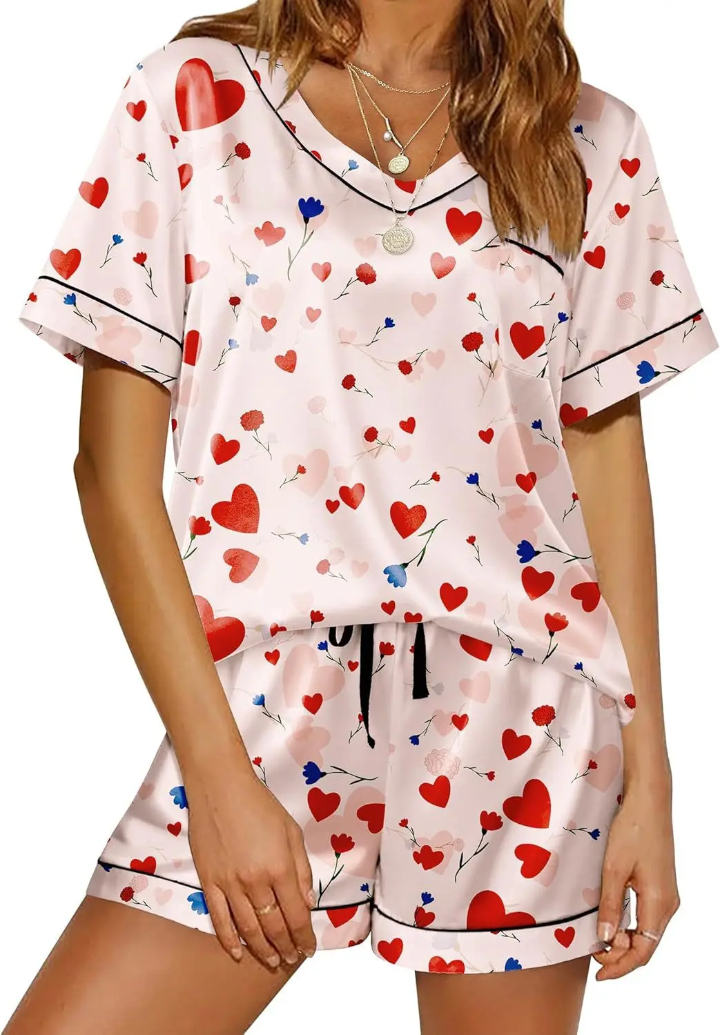 Women's Sexy Satin Pajamas Set V-Neck Short Sleeve And Shorts 2 Piece Sleepwear Female Casual Loungewear
Women's Sexy Satin Pajamas Set V-Neck Short Sleeve And Shorts 2 Piece Sleepwear Female Casual Loungewear