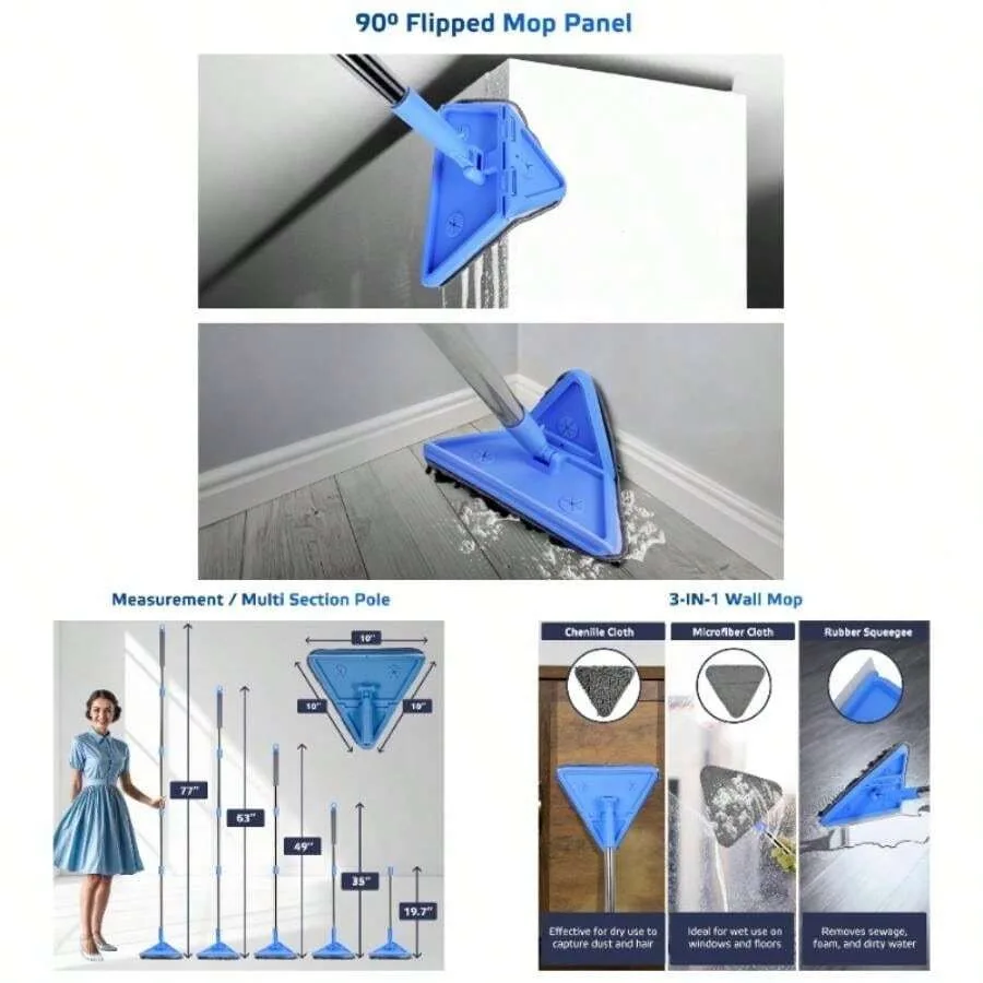 Wall Mop, 77 Inches Long Handle Wall Cleaner With Squeegee, 3 - In - 1 Wall Cleaner Mop With 3 Microfiber And 3 Chenille Pads,
Wall Mop, 77 Inches Long Handle Wall Cleaner With Squeegee, 3 - In - 1 Wall Cleaner Mop With 3 Microfiber And 3 Chenille Pads,