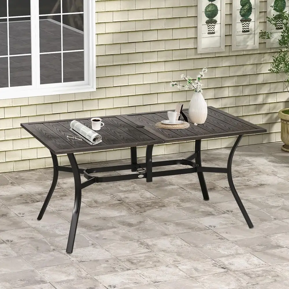 59 Outdoor Dining Table for 6, Wood Grain Top, Steel Frame, Suitable for Patio, Garden, Balcony, Deck, Brown
59 Outdoor Dining Table for 6, Wood Grain Top, Steel Frame, Suitable for Patio, Garden, Balcony, Deck, Brown