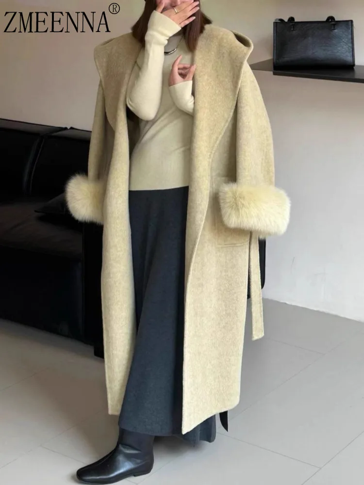 ZMEENNA Womens Long Wool Blend Coat Oversized Hooded Faux Fur Cuff Tie Belt Warm Winter Outerwear Elegant ZM4436
ZMEENNA Womens Long Wool Blend Coat Oversized Hooded Faux Fur Cuff Tie Belt Warm Winter Outerwear Elegant ZM4436