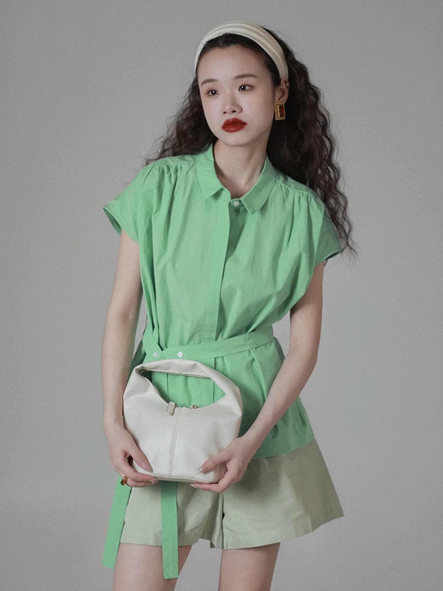 Ivy Yang Summer Pure Cotton Svel Waist Belted Slimming Fly Sve Invisible Button irt Women's Faion Casual irt
Ivy Yang Summer Pure Cotton Svel Waist Belted Slimming Fly Sve Invisible Button irt Women's Faion Casual irt