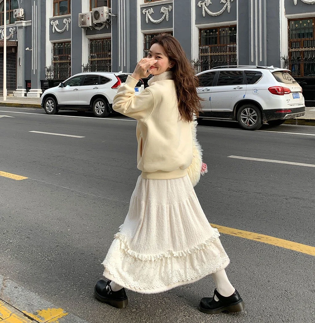 Soft Sle White Lace Splicing Cake Skirt Plu A-Line f Skirt Women's Autumn Winter New Loose Personali Long Skirt
Soft Sle White Lace Splicing Cake Skirt Plu A-Line f Skirt Women's Autumn Winter New Loose Personali Long Skirt