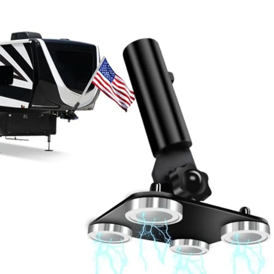 Metal RV Flag Pole Holder with Pin-Lock System - 180° Adjustable, Wind-Resistant Design, No-Drill Mount for 5th Wheel Hitch and
Metal RV Flag Pole Holder with Pin-Lock System - 180° Adjustable, Wind-Resistant Design, No-Drill Mount for 5th Wheel Hitch and