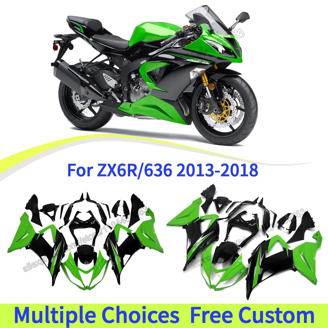 Fit For Kawasaki ZX6R 636 2013-2018 Motorcycle Fairing Kit ZX-6R 2015 2016 2017 ABS Plastic Bodywork Set | Glossy Green Black
Fit For Kawasaki ZX6R 636 2013-2018 Motorcycle Fairing Kit ZX-6R 2015 2016 2017 ABS Plastic Bodywork Set | Glossy Green Black