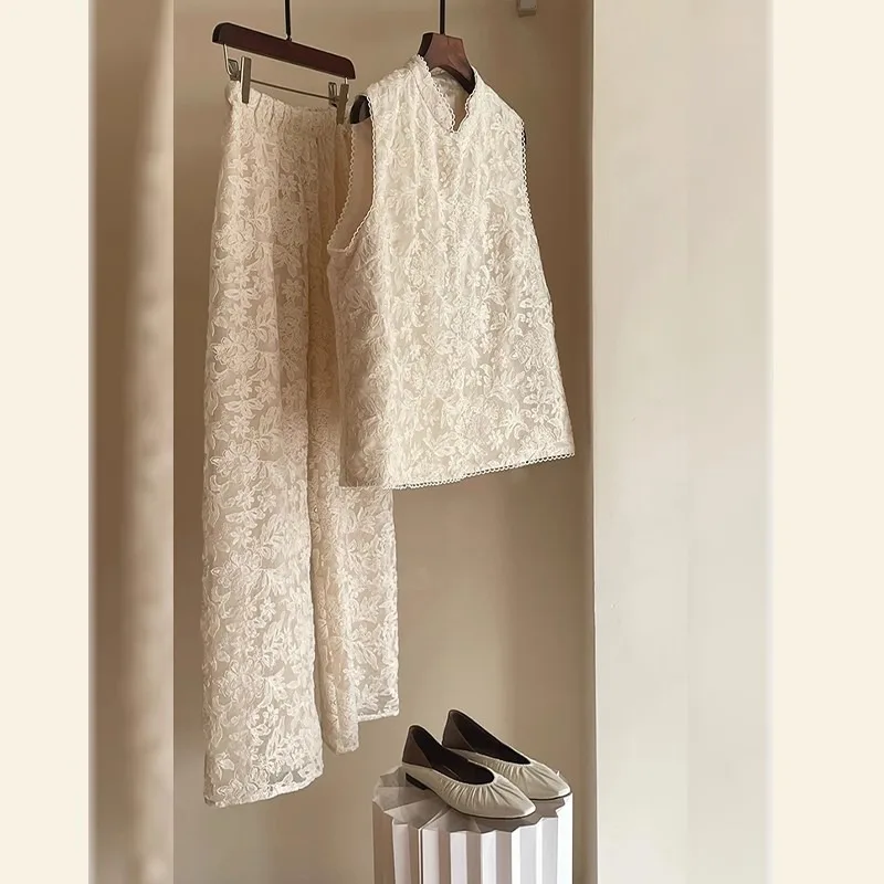 Gothiscyn Casual Pants Set Women's Spring Loose Lace Vest Elastic Waist Wide Leg Pants Two-piece Set Fashion Female Clothes
Gothiscyn Casual Pants Set Women's Spring Loose Lace Vest Elastic Waist Wide Leg Pants Two-piece Set Fashion Female Clothes