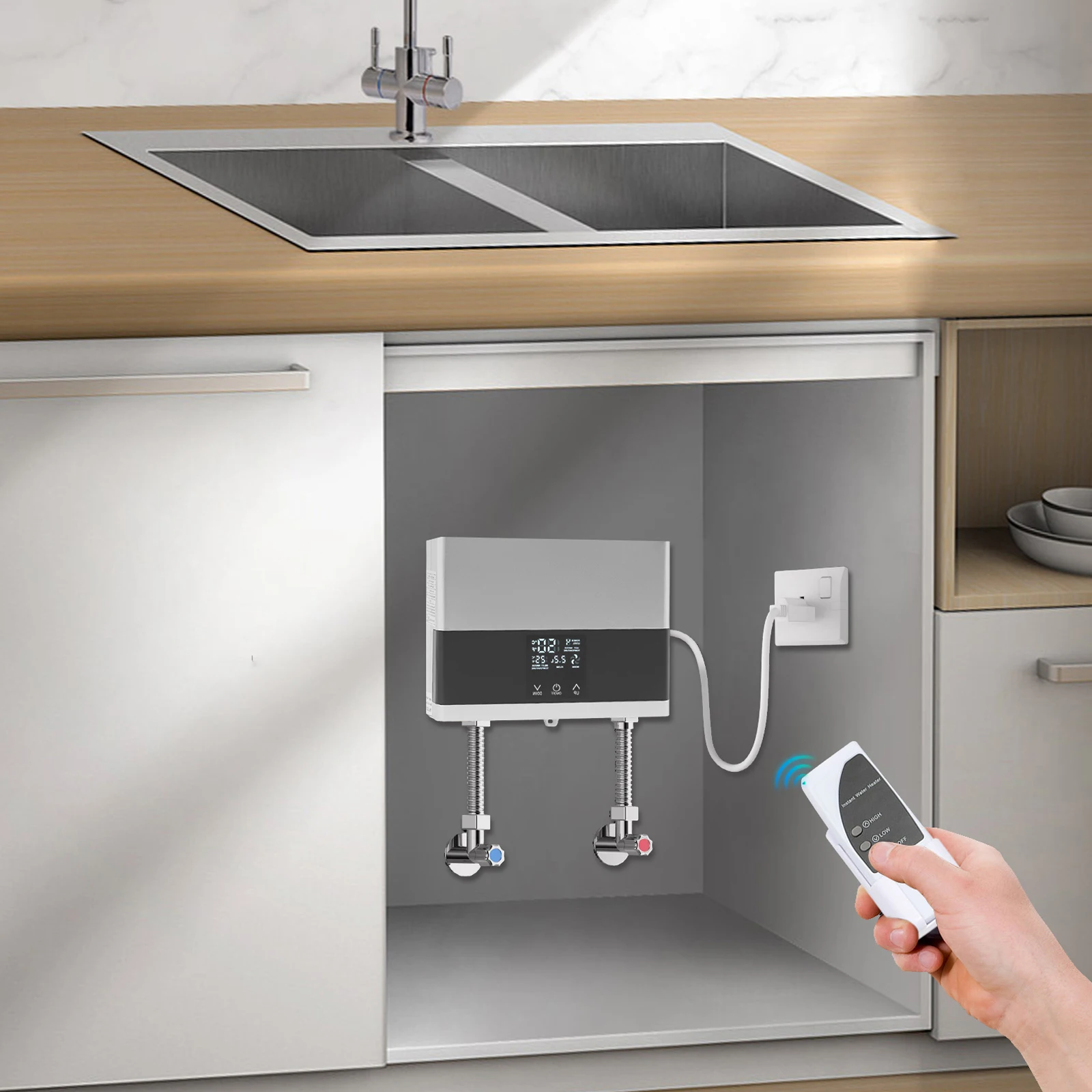 Многосценный серебряный мгновенный электрический водонагреватель - входной фильтр-экран и универсальный интерфейс 0,7 дюйма, подходит для кухонь/ванных комнат
Многосценный серебряный мгновенный электрический водонагреватель - входной фильтр-экран и универсальный интерфейс 0,7 дюйма, подходит для кухонь/ванных комнат