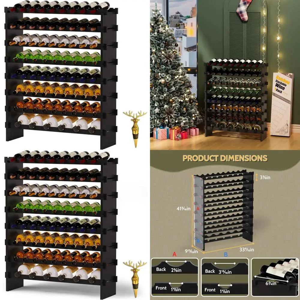 Бамбуковая 8-ярусная напольная винная полка, вместимость 69 бутылок, штабелируемая модульная полка для хранения на кухне, баре и столовой черного цвета
Бамбуковая 8-ярусная напольная винная полка, вместимость 69 бутылок, штабелируемая модульная полка для хранения на кухне, баре и столовой черного цвета