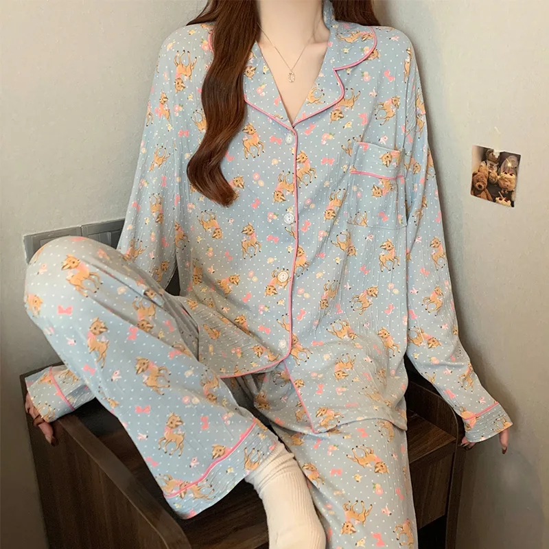 Ladies Nightwear Girl Wave Dot Cartoon Deer Pajama Spring New Thin Long Sleeve Cute and Fresh Student Sleepwear Homewear
Ladies Nightwear Girl Wave Dot Cartoon Deer Pajama Spring New Thin Long Sleeve Cute and Fresh Student Sleepwear Homewear