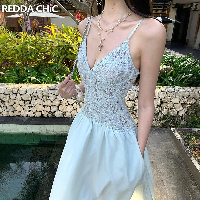 ReddaChic Balletcore Lace Stitch Long Dress Summer Pocket Spaghetti Straps V-neck Swing One-piece Coquette Elegant Women Clothes
ReddaChic Balletcore Lace Stitch Long Dress Summer Pocket Spaghetti Straps V-neck Swing One-piece Coquette Elegant Women Clothes