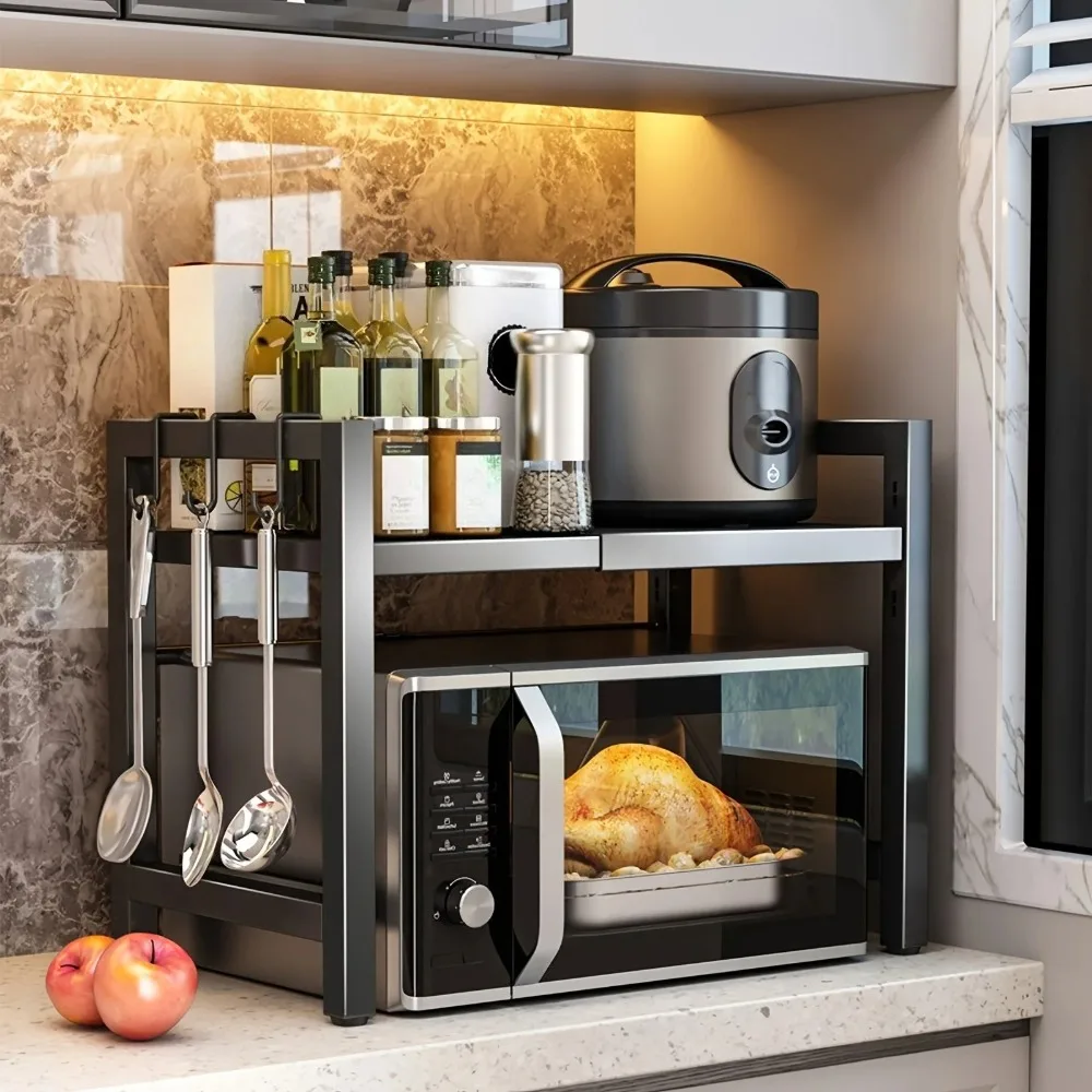 Heavy Duty Expandable Microwave Rack with 6 Hooks - Multi-Function Over Microwave Shelf for Kitchen Countertop Storage
Heavy Duty Expandable Microwave Rack with 6 Hooks - Multi-Function Over Microwave Shelf for Kitchen Countertop Storage