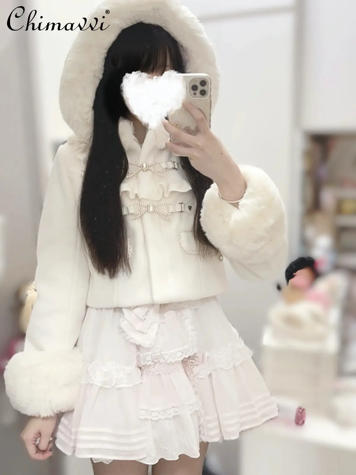 Winter Clothes New French Sweet Design Bowknot Hooded Coat Japanese Cute Heart Button Girls Women Short Thick Wool Coat
Winter Clothes New French Sweet Design Bowknot Hooded Coat Japanese Cute Heart Button Girls Women Short Thick Wool Coat