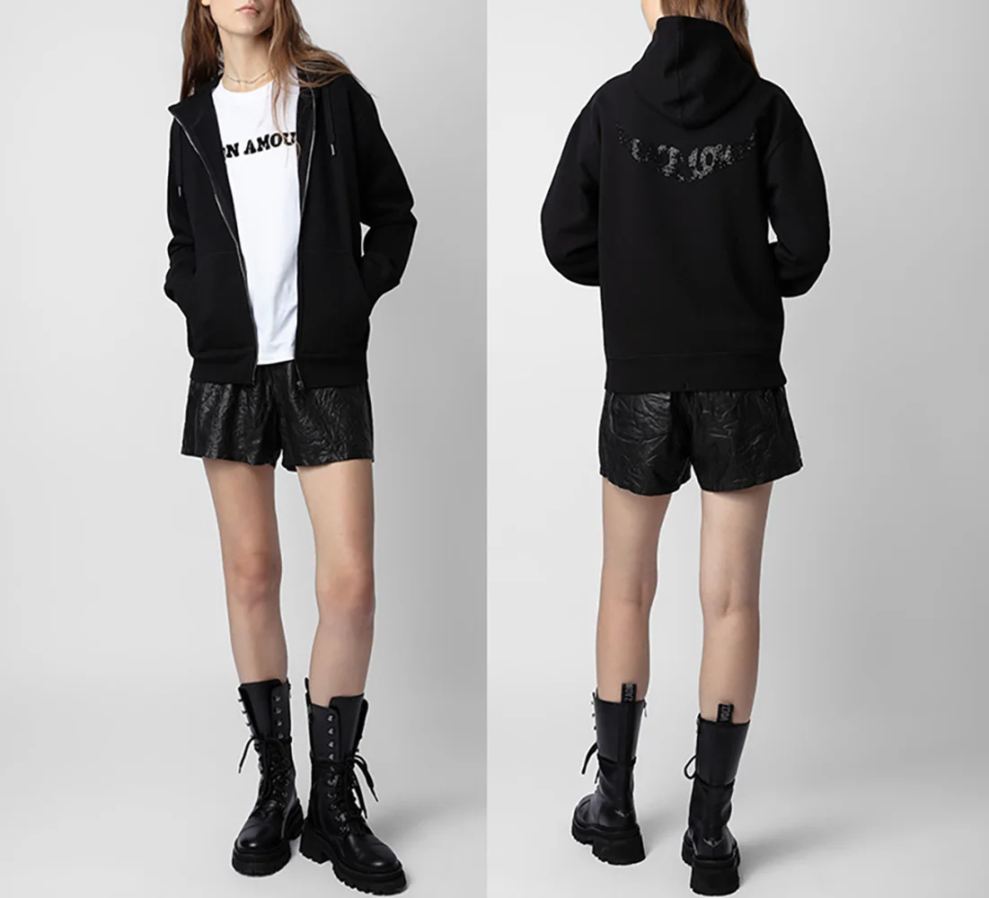 Women's Diamond Jacket Long Sleeve Rhinestone Wings Pocket Fleece Black Zipper Hooded Sweatshirt Fashion Casual Outerwear
Women's Diamond Jacket Long Sleeve Rhinestone Wings Pocket Fleece Black Zipper Hooded Sweatshirt Fashion Casual Outerwear
